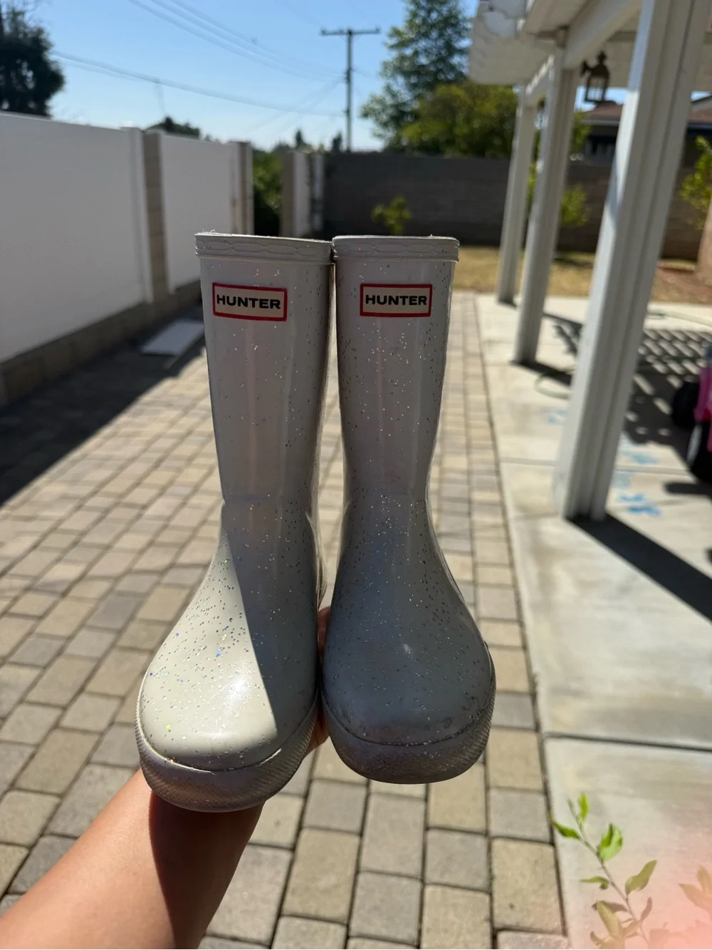 Hunter Kids Glitter Rain Boots - Cream with Multicolor Sparkle